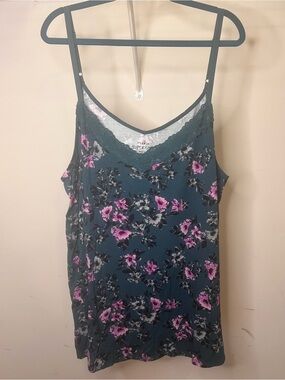 Torrid | Teal Floral Lace-Trim Cami with Pink Flowers | Size 4